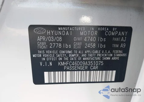 2009 Hyundai Azera Gls из США, поврежденный, VIN KMHFC46D09A351075